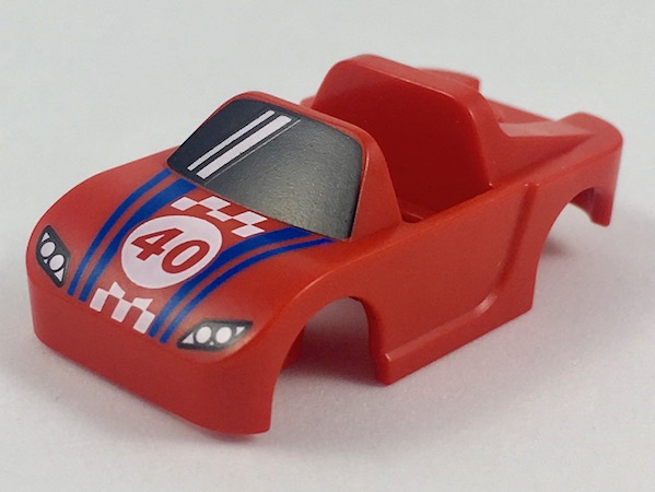 Minifigure Costume Race Car with Black Windshield, Blue and White Trim, '40' in White Circle Pattern