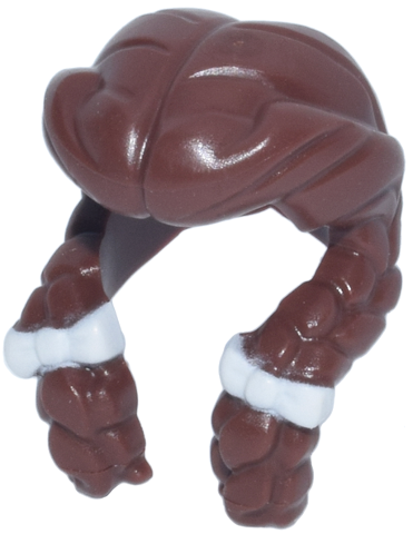 Minifigure, Hair Female Parted in Center, Two Braids Hanging in Front with White Bows Pattern