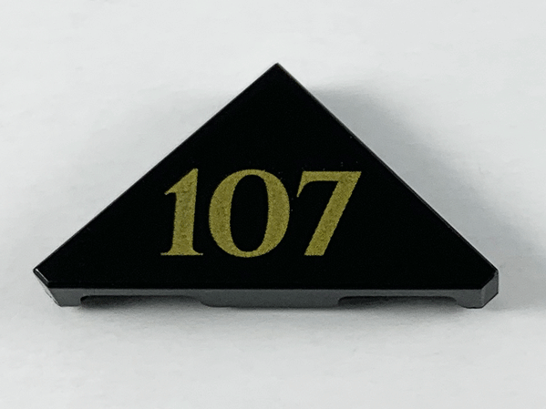Tile, Modified 2 x 2 Triangular with Gold '107' Pattern