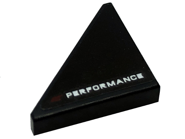 Tile, Modified 2 x 2 Triangular with Dark Red Capital Letter E and White 'PERFORMANCE' Pattern Model Right Side (Sticker) - Set 76909