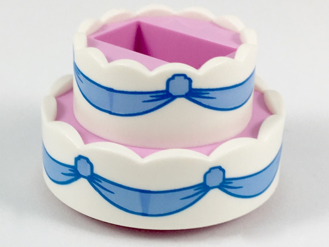 Cake, Double Layer with White Icing and Bright Light Blue Ribbons Pattern