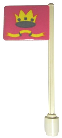 Flag on Flagpole, Straight with Pink / Yellow Crown and Ribbon Pattern (Stickers) - Sets 375 / 6075