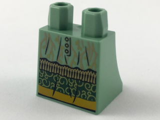 Lower Body, Skirt with Tree Branches, Tassels and Dark Green and Dark Yellow Bottom Sections Pattern