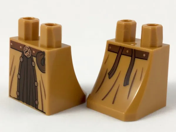 Lower Body, Skirt with Robe over Dark Brown Dress, Reddish Brown Belt and Pouch, Copper Trim Pattern