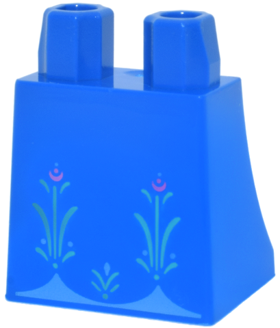 Lower Body, Skirt with 2 Bright Green and Dark Pink Flowers, 2 Bright Light Blue Gathers Pattern