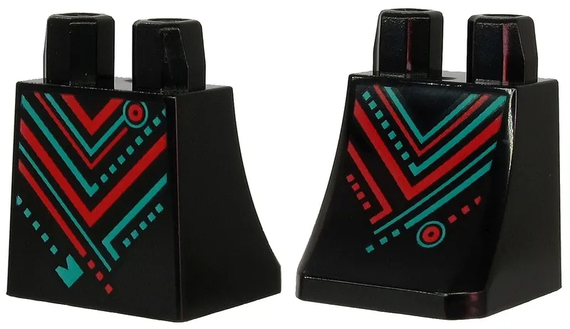 Lower Body, Skirt with Dark Turquoise and Red Stripes, Rectangles and Circles Pattern