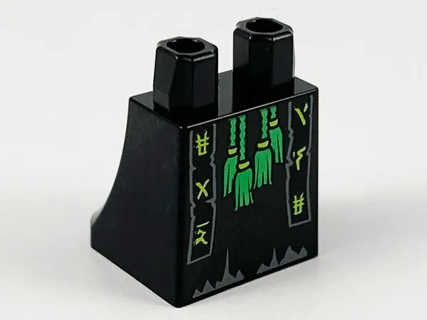 Lower Body, Skirt with Bright Green Tassels and Scarf Ends with Lime Ninjago Logogram 'EAD' and 'ISE' Pattern