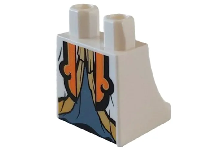 Lower Body, Skirt with Black, Orange and Gold Hems over Sand Blue Robe Pattern