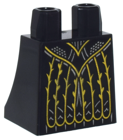 Lower Body, Skirt with Gold Lines and Vines, Silver Lines and Dots Pattern