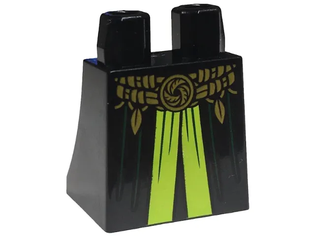 Lower Body, Skirt with Robe, Gold Woven Belt with Leaves, Lime Trim, Dark Green Folds Pattern