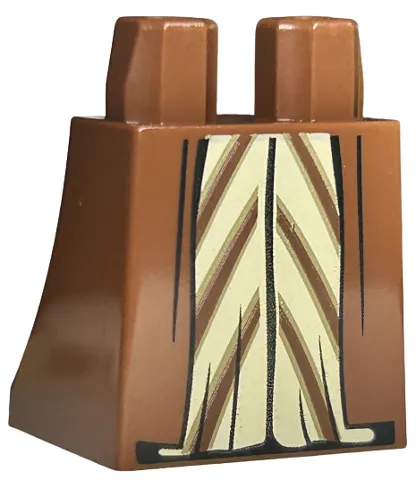 Lower Body, Skirt with Coattails over Tan Dress with Dark Tan and Reddish Brown Diagonal Stripes Pattern