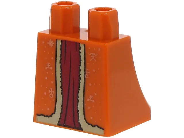 Lower Body, Skirt with Robe Ends with Dark Tan Fur Lining, Copper Symbols and Dots over Dark Red Dress Pattern