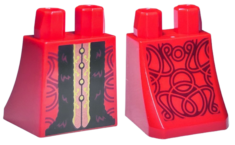 Lower Body, Skirt with Robe Ends with Copper and Gold Centre Panel and Buttons, Black Fur Hem and Dark Red Ornate Swirls Pattern