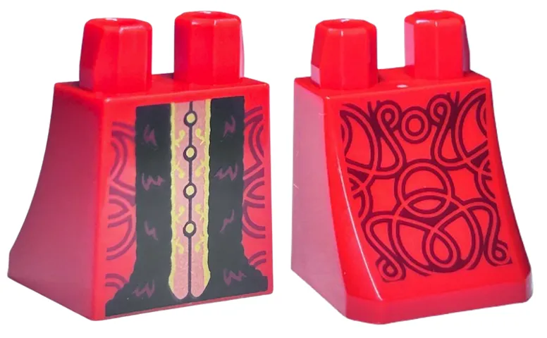 Lower Body, Skirt with Robe Ends with Copper and Gold Centre Panel and Buttons, Black Fur Hem and Dark Red Swirls Pattern