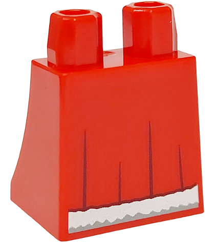 Lower Body, Skirt with White and Light Bluish Gray Fur Trim and Dark Red Folds Pattern