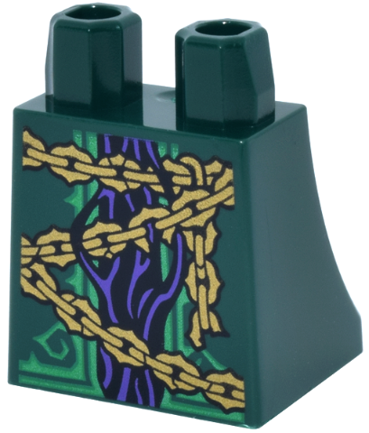 Lower Body, Skirt with Robe with Bright Green Trim, Gold Chains and Dark Purple Strands Pattern
