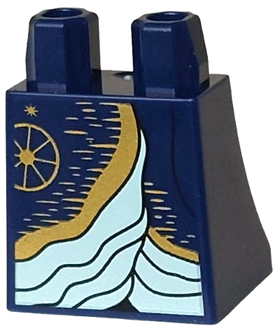 Lower Body, Skirt with Coat Ends with Gold Trim and Lines over Light Aqua Dress Pattern