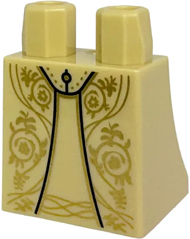 Lower Body, Skirt with Dress with Gold Filigree and Leaves, Black Inset Outline Pattern