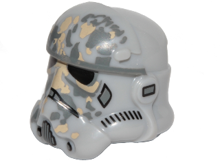 Minifigure, Headgear Helmet SW Stormtrooper, Raised Forehead Type 2, Tan and Dark Bluish Gray Dirt Stains Pattern