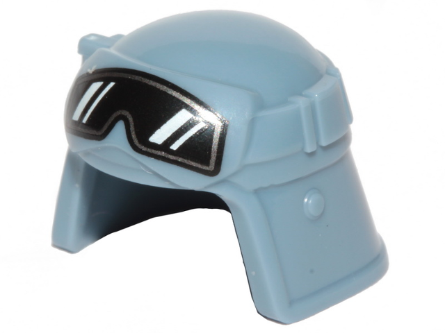 Minifigure, Headgear Helmet SW Imperial Pilot, Raised Forehead with Black Goggles with White Reflections and Silver Border Pattern