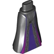 Mini Doll Hips and Skirt Full Length with Silver Filigree, Dark Purple Inset and Dark Pink Stripes Pattern - Thin Hinge