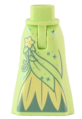 Mini Doll Hips and Skirt Full Length with Metallic Light Blue Sparkles, Bright Light Yellow Flower and Inset, Leaves and Vine Pattern - Thin Hinge