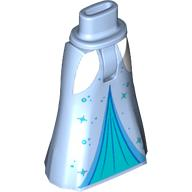 Mini Doll Hips and Skirt Full Length with White Sides, Metallic Light Blue Sparkles and Inset, Dark Azure Trim Pattern - Thin Hinge