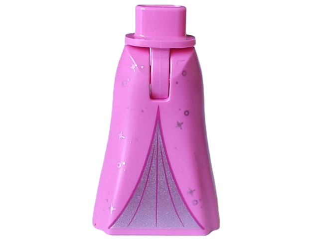 Mini Doll Hips and Skirt Full Length with Silver Inset, Circles and Sparkles and Magenta Lines Pattern - Thin Hinge