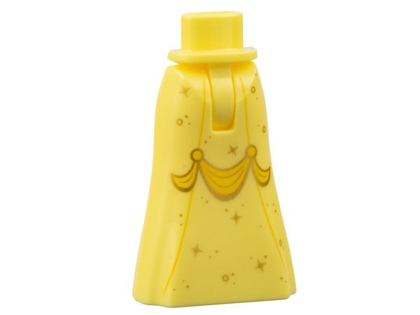 Mini Doll Hips and Skirt Full Length with Gold Circles and Sparkles and Yellow Sash Pattern - Thin Hinge