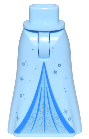 Mini Doll Hips and Skirt Full Length with Blue Trim, Medium Blue Inset, Metallic Light Blue Scrolls and Sparkles Pattern - Thin Hinge