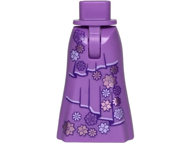 Mini Doll Hips and Skirt Full Length with Dark Purple Layers and Metallic Pink and Lavender Flowers Pattern - Thin Hinge