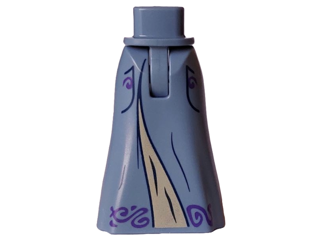 Mini Doll Hips and Skirt Full Length with Tan Inset, Dark Purple Filigree Scrolls and Dark Blue Lines Pattern - Thin Hinge