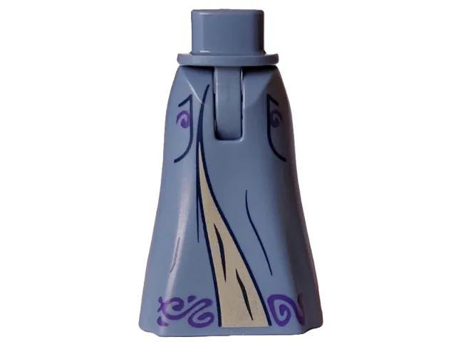 Mini Doll Hips and Skirt Full Length with Tan Inset, Dark Purple Filigree Scrolls and Dark Blue Lines Pattern - Thin Hinge