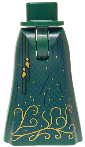 Mini Doll Hips and Skirt Full Length with Dark Blue Squares, Gold Tassels, Sparkles and Filigree Pattern - Thin Hinge