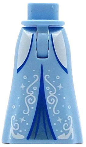 Mini Doll Hips and Skirt Full Length with White Sides, Filigree, Dots and Sparkles, Metallic Light Blue Inset and Blue Trim Pattern - Thin Hinge