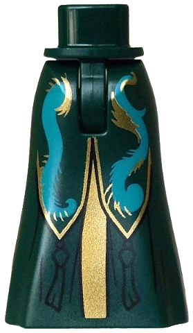 Mini Doll Hips and Skirt Full Length with Gold Trim, Dark Turquoise Fur Insets, Black Creases and Tassels Pattern - Thin Hinge