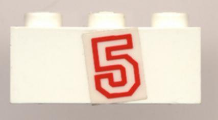 Brick 1 x 3 with Red Number 5 Pattern (Sticker) - Set 6440