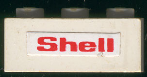 Brick 1 x 3 with Red 'Shell' Text on White Background Pattern on both sides (Stickers) - Set 6378