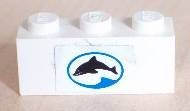 Brick 1 x 3 with Dolphin Facing Left in Blue Oval Pattern (Sticker) - Set 6558