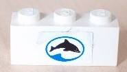 Brick 1 x 3 with Dolphin Facing Right in Blue Oval Pattern (Sticker) - Set 6558