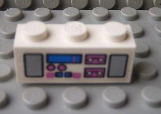 Brick 1 x 3 with Radio and Dual Cassette Pattern Dark Pink/Blue (Sticker) - Set 5848