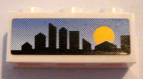 Brick 1 x 3 with Skyline and Sunset on Blue Background Pattern (Sticker) - Set 8404