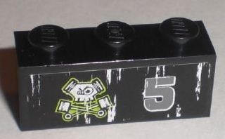 Brick 1 x 3 with Number 5 and Pistons Skull Logo Pattern Model Left Side (Sticker) - Set 8211