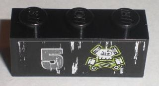 Brick 1 x 3 with Number 5 and Pistons Skull Logo Pattern Model Right Side (Sticker) - Set 8211