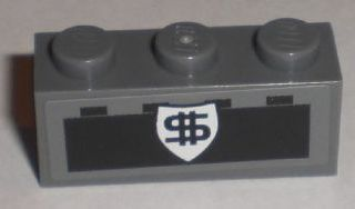 Brick 1 x 3 with Black Dollar Sign on White Badge and Black Brick Pattern (Sticker) - Set 8211