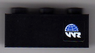 Brick 1 x 3 with Globe and White 'WR' World Racers Logo Pattern Model Right Side (Sticker) - Set 8899