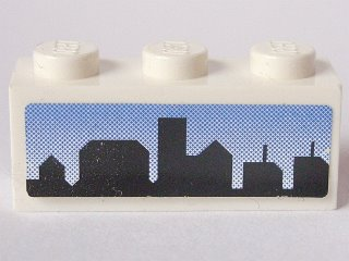 Brick 1 x 3 with Skyline on Blue Background Pattern (Sticker) - Set 8404
