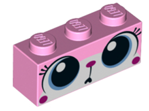 Brick 1 x 3 with Cat Face Wide Eyes Puzzled (Unikitty) Pattern