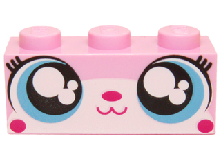 Brick 1 x 3 with Cat Face Wide Eyes Smiling Closed Mouth (Unikitty) Pattern