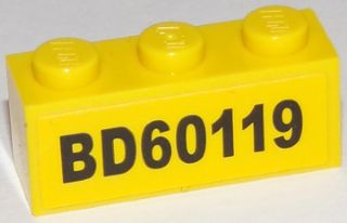 Brick 1 x 3 with Black 'BD60119' on Yellow Background Pattern (Sticker) - Set 60119
